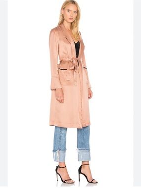 Line & Dot Satin Trench Coat in Dusty Rose